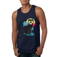 thumbnail image 1 of Cool California Beach Kitten Silhouette Sun Cat | Mens Cat Lover Graphic Tank Top, Navy, X-Large, 1 of 4