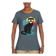 thumbnail image 1 of Cool California Beach Kitten Silhouette Sun Cat | Womens Cat Lover Graphic T-Shirt, Charcoal, Small, 1 of 4