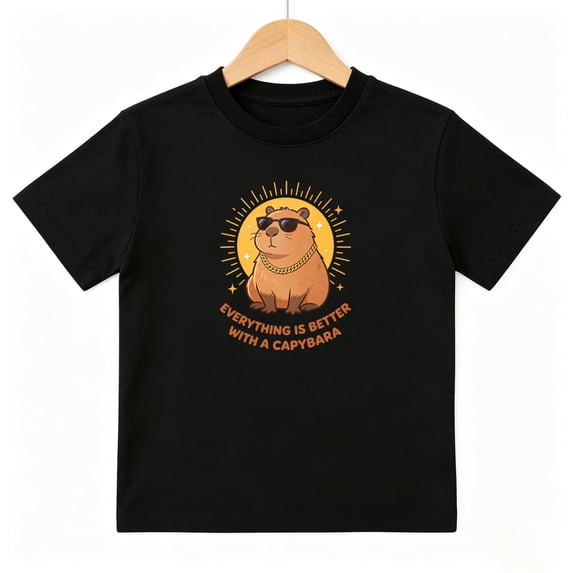 Cool Capybara Gold Chain Boys Graphic Tees Animal Kids T-Shirt 100% Cotton Short Sleeve Tops Ages 4-13Y