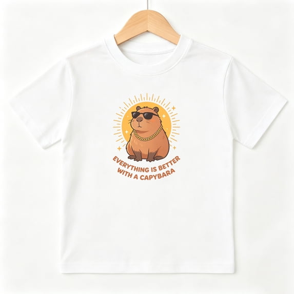 Cool Capybara Gold Chain Boys Graphic Tees Animal Kids T-Shirt 100% Cotton Short Sleeve Tops Ages 4-13Y