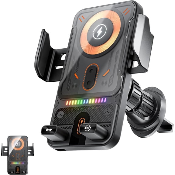 2026 New Cool Car Wireless Fast Charging Holder, Motorized 90° Rotating Wireless Car Charger Mount, Automatic Clamping Wireless Charging Auto Air Vent Holder for Smartphones