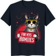 thumbnail image 1 of Cool Cartoon Cat in Sunglasses Graphic Tee 'For My Homies' Black T-Shirt, 1 of 5