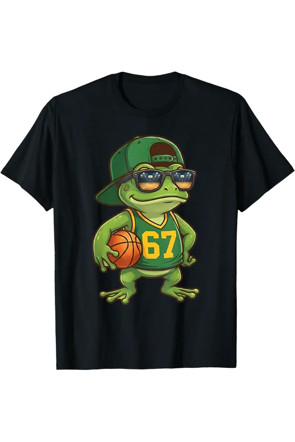 Cool Cartoon Frog Basketball T-Shirt for Sports Enthusiasts and Fun Style
