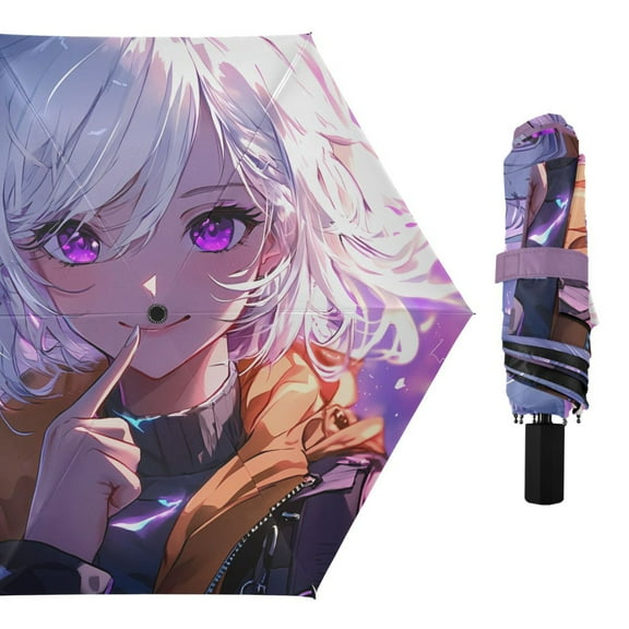 Cool Cartoon Girl Compact Sun Umbrella Windproof Travel Umbrellas for Rain Strong Portable UV Protection