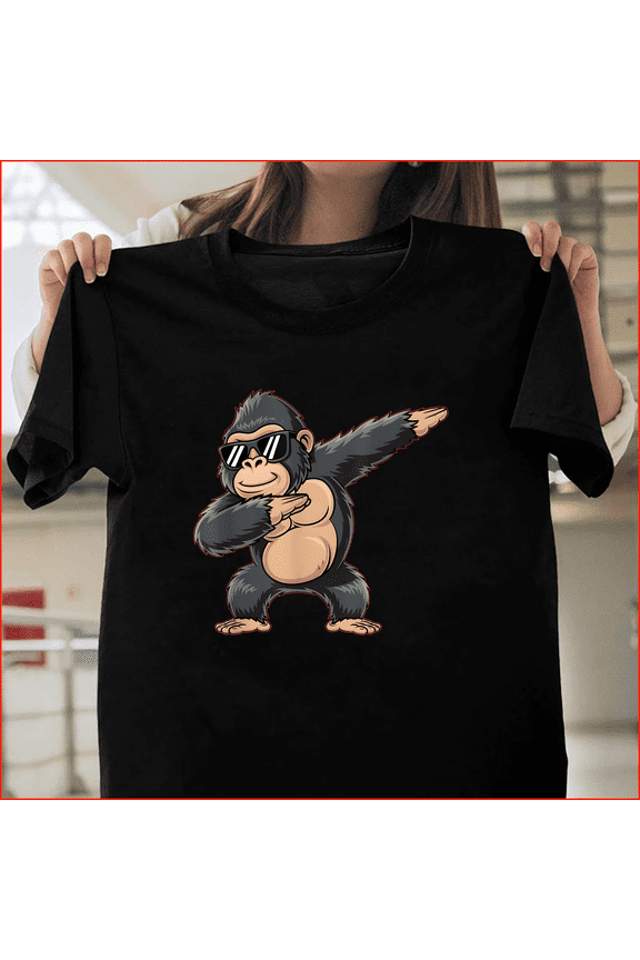Cool Cartoon Gorilla Dabbing Funny Animals Gift Ape, Dab Dance, Humor H257 V80267 Unisex T-Shirt, Up to Size 5XL