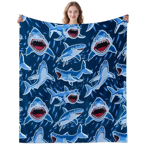 Cool Cartoon Shark Blanket Gifts for Women Men Adults Shark Lovers Soft Cozy Ocean Themed Sharks Throw Blankets for Travelling Bedding Sofa Decor Birthday Gifts 50×40 Inch