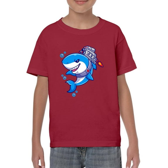 Cool Cartoon Shark W Jetpack T-Shirt Juniors -Image by Shutterstock, Large