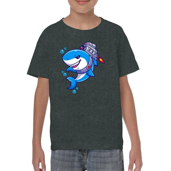 Cool Cartoon Shark W Jetpack T-Shirt Juniors -Image by Shutterstock,  Medium