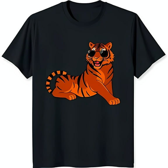 Cool Cartoon in Sunglasses Graphic Black T-Shirt for Fun Style
