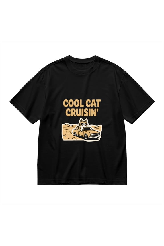 Cool Cat Cruisin', Cat Print2, T Shirt for Men, Vintage Graphic Tees Men, 23806925,3XL