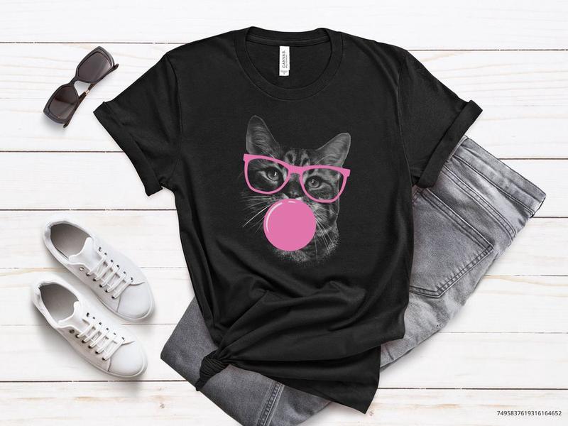 Cool Cat with Glasses Blowing Bubble Gum. Funny Animals.Cute Cat.Funny