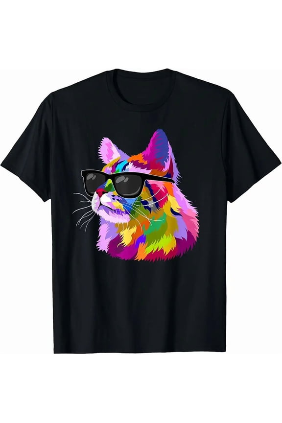 Cool Cat Pop Art Funny Cat Lover Women Men Gift Unisex T-Shirt, up to Size 5XL