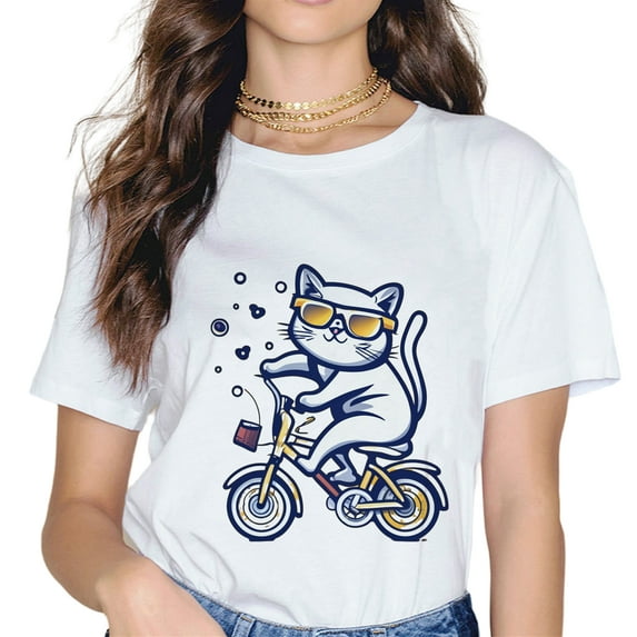 Cool Cat Ride Cycling Eyeglass Cat Fashion white T-Shirt.