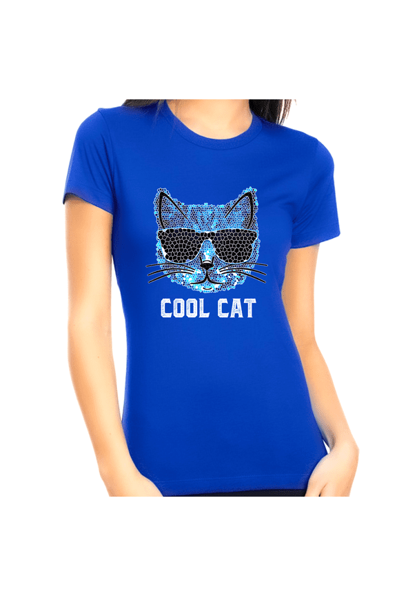 Cool Cat Shirt - Cool Cat Mom Shirt - Blue Cat Shirts for Women Cat Mom Gifts for Women Cat Lover Shirts