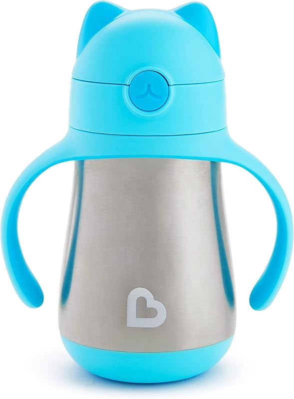 Cool Cat Sippy Cup for Toddlers, Stainless Steel Straw Cup, 8 Ounce, Blue