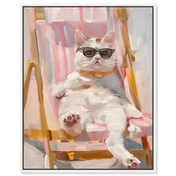 Cool Cat Sunbathing Canvas Cute Pets Prints by Art Remedy, White Frame, 30" x 36"