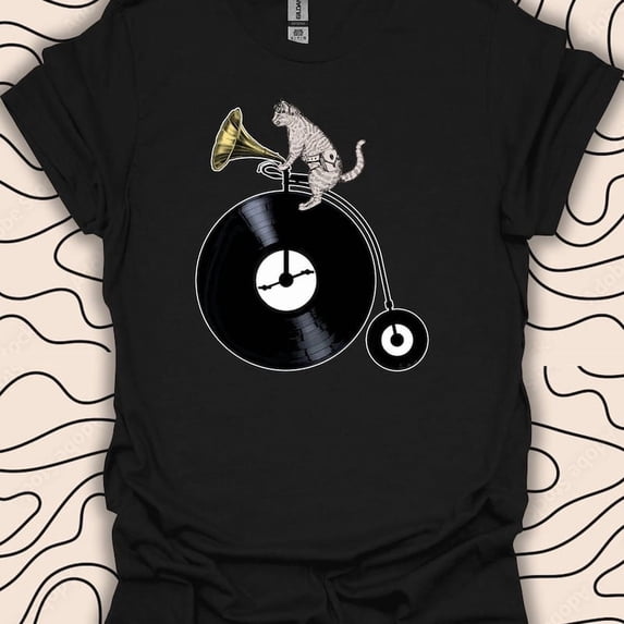Cool Cat Vinyl Shirt Music Lover Gift Animal Bike Humor Graphic Tee,for men and women up to 5XL