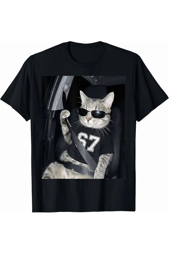Cool Cat Wearing Sunglasses 67 Meme Unisex Graphic Short Sleeve T-Shirt
