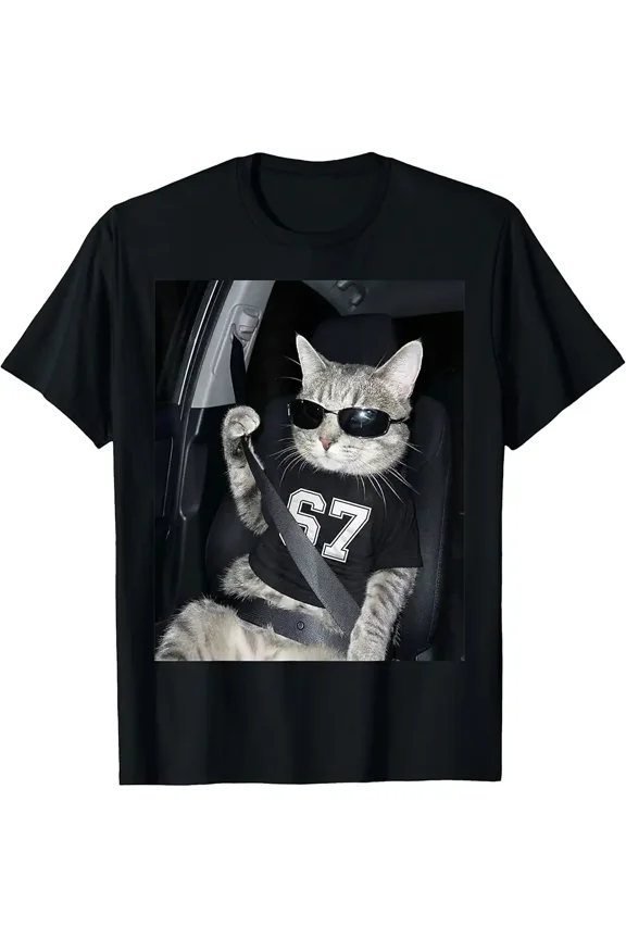 Cool Cat Wearing Sunglasses 67 Meme Unisex Graphic Short Sleeve T-Shirt
