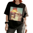 thumbnail image 1 of Cool Cat With Coffee Volcano Retro Funny Graphic Timeless Versatile Tees T-shirt Tops Short Sleeve Round Neck Black S-5XL, 1 of 5