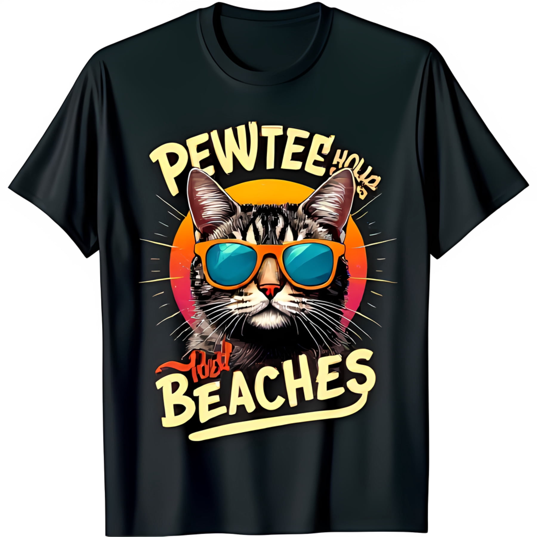 Cool Cat in Sunglasses Graphic Black T-Shirt Pewtee Holla Best Beaches Design