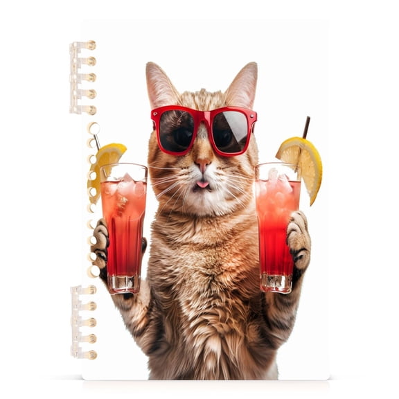 Cool Cat with Drinks Notebooks 1-subject Journal 60 Sheets A5 College Ruled Paper Detachable Ring 8.3"x5.7"