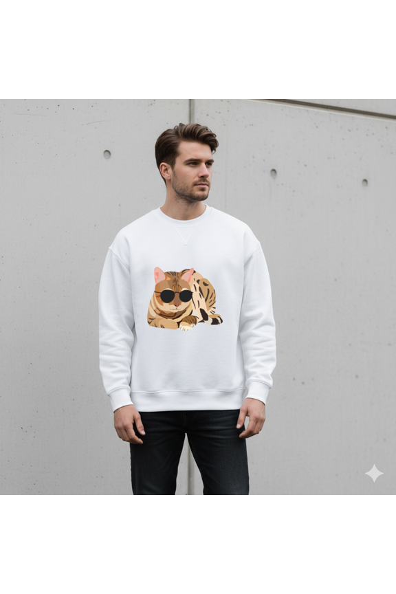 Cool Cat with Sunglasses Chill Kitty Retro Fun Graphic Sweatshirt, up to size 5XL