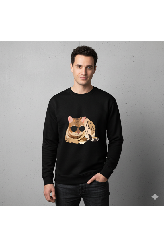 Cool Cat with Sunglasses Chill Kitty Retro Fun Graphic Sweatshirt, up to size 5XL