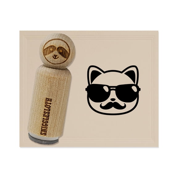 Cool Cat with Sunglasses and Mustache Rubber Stamp for Scrapbooking Crafting Stamping - Large 1-1/4 Inch