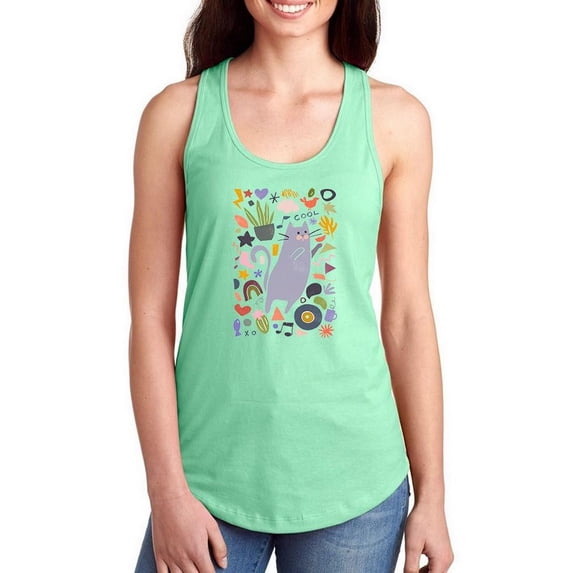 Cool Cats Collection Racerback Tank Women -June Erica Vess Designs, Female Small