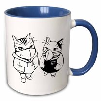 3drose, Cool Cats Drawing Wearing Face Masks Image Covid 19, 3dramm, 11oz Two-tone Blue Mug