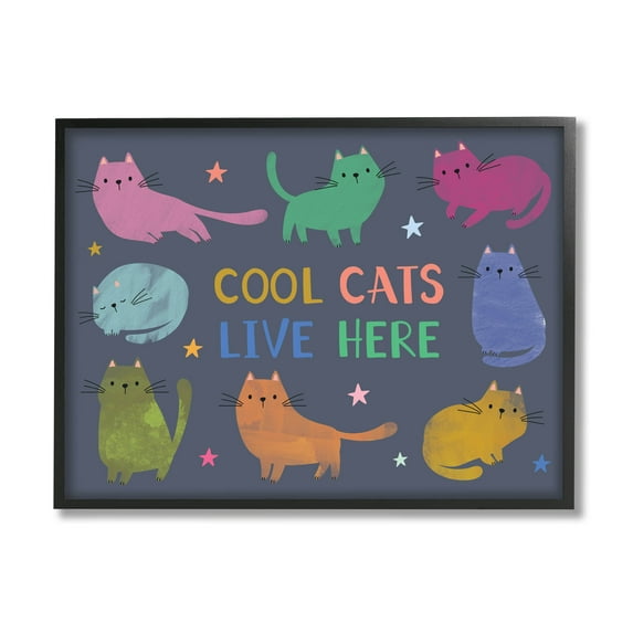 Cool Cats Live Here Phrase Animals & Insects Graphic Art Black Framed Art Print Wall Art
