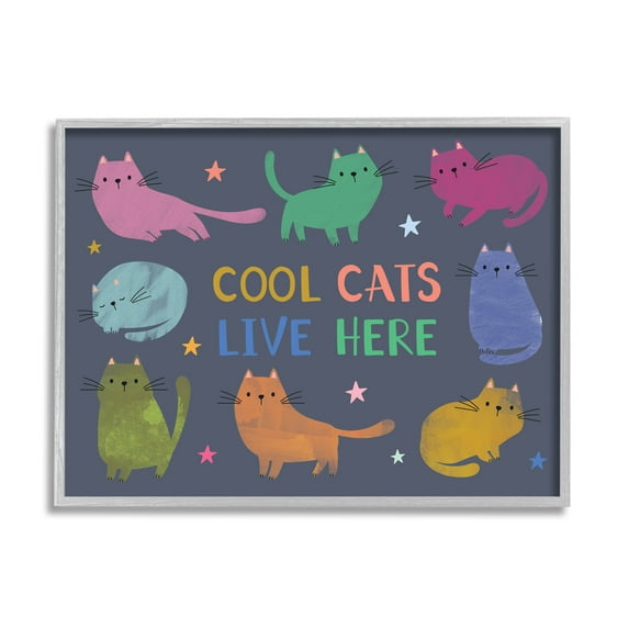 Cool Cats Live Here Phrase Animals & Insects Graphic Art Gray Framed Art Print Wall Art