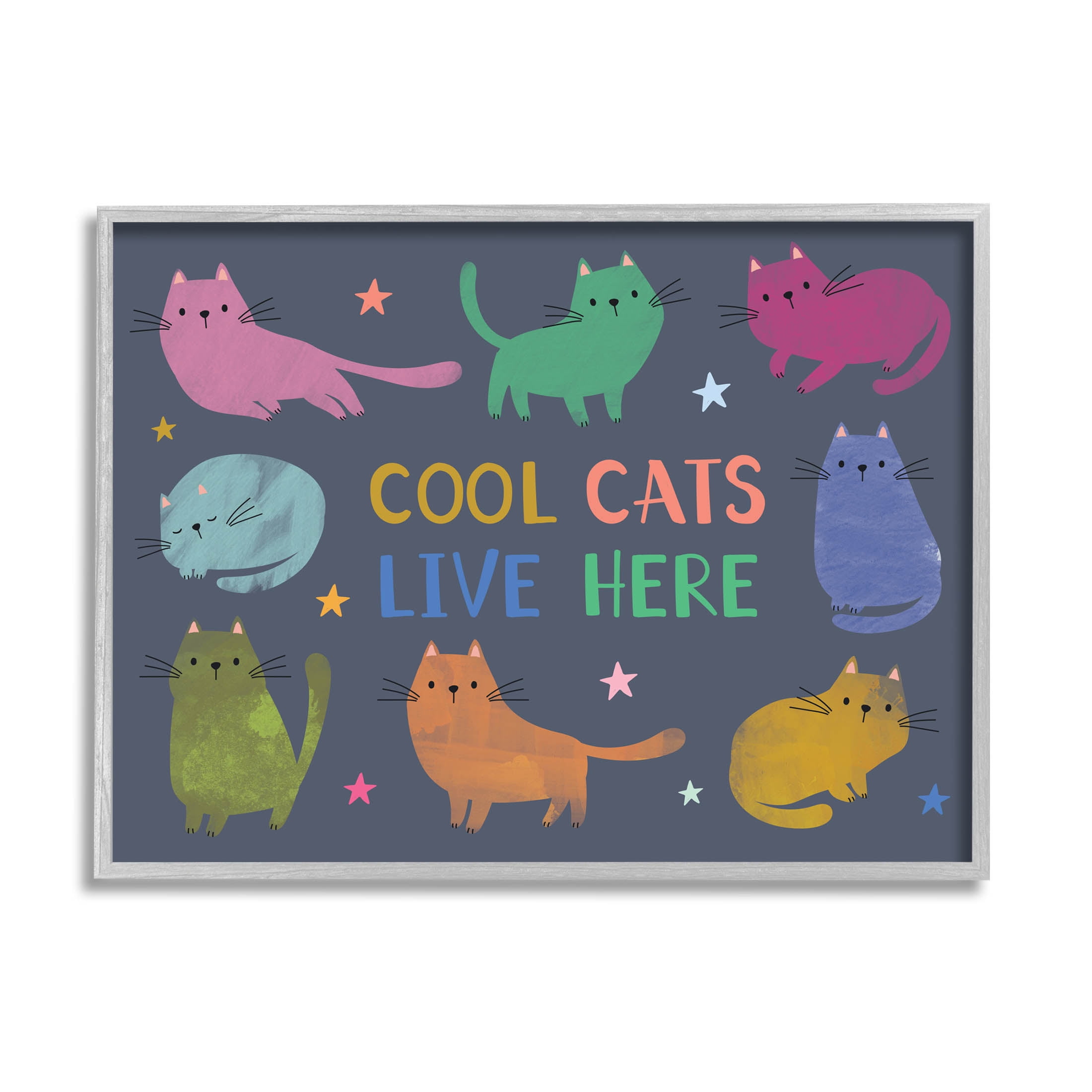 Cool Cats Live Here Phrase Animals & Insects Graphic Art Gray Framed Art Print Wall Art