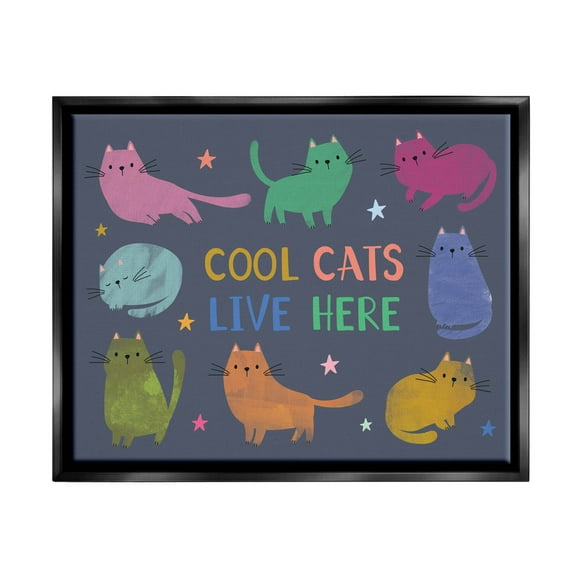 Cool Cats Live Here Phrase Animals & Insects Graphic Art Jet Black Framed Art Print Wall Art