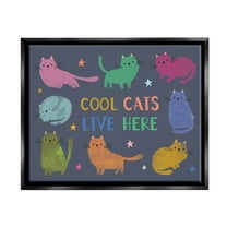 Cool Cats Live Here Phrase Animals & Insects Graphic Art Jet Black Framed Art Print Wall Art