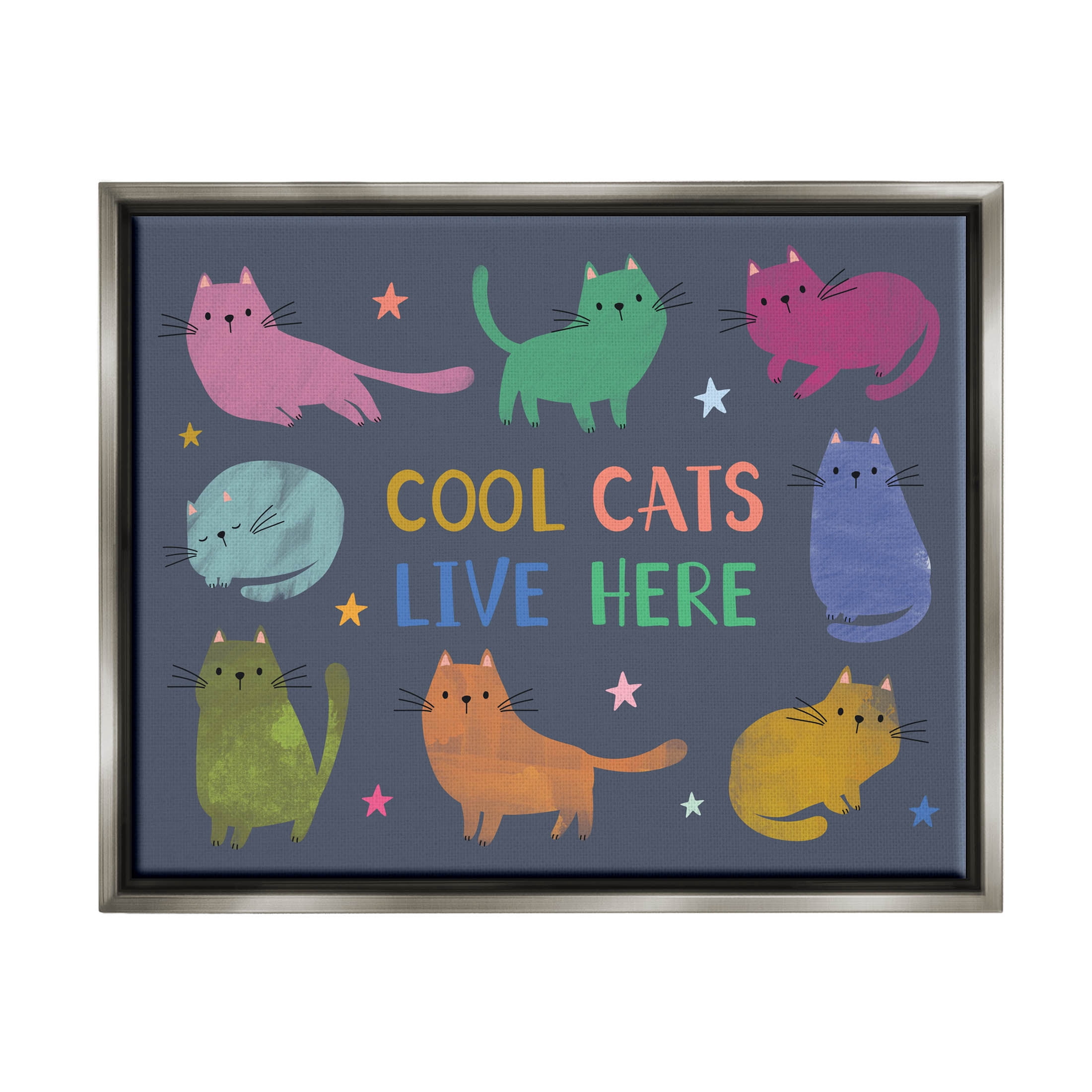 Cool Cats Live Here Phrase Animals & Insects Graphic Art Luster Gray Framed Art Print Wall Art