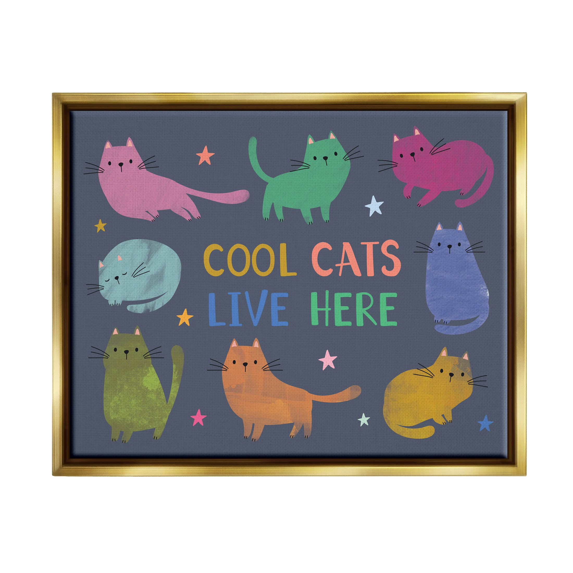 Cool Cats Live Here Phrase Animals & Insects Graphic Art Metallic Gold Framed Art Print Wall Art