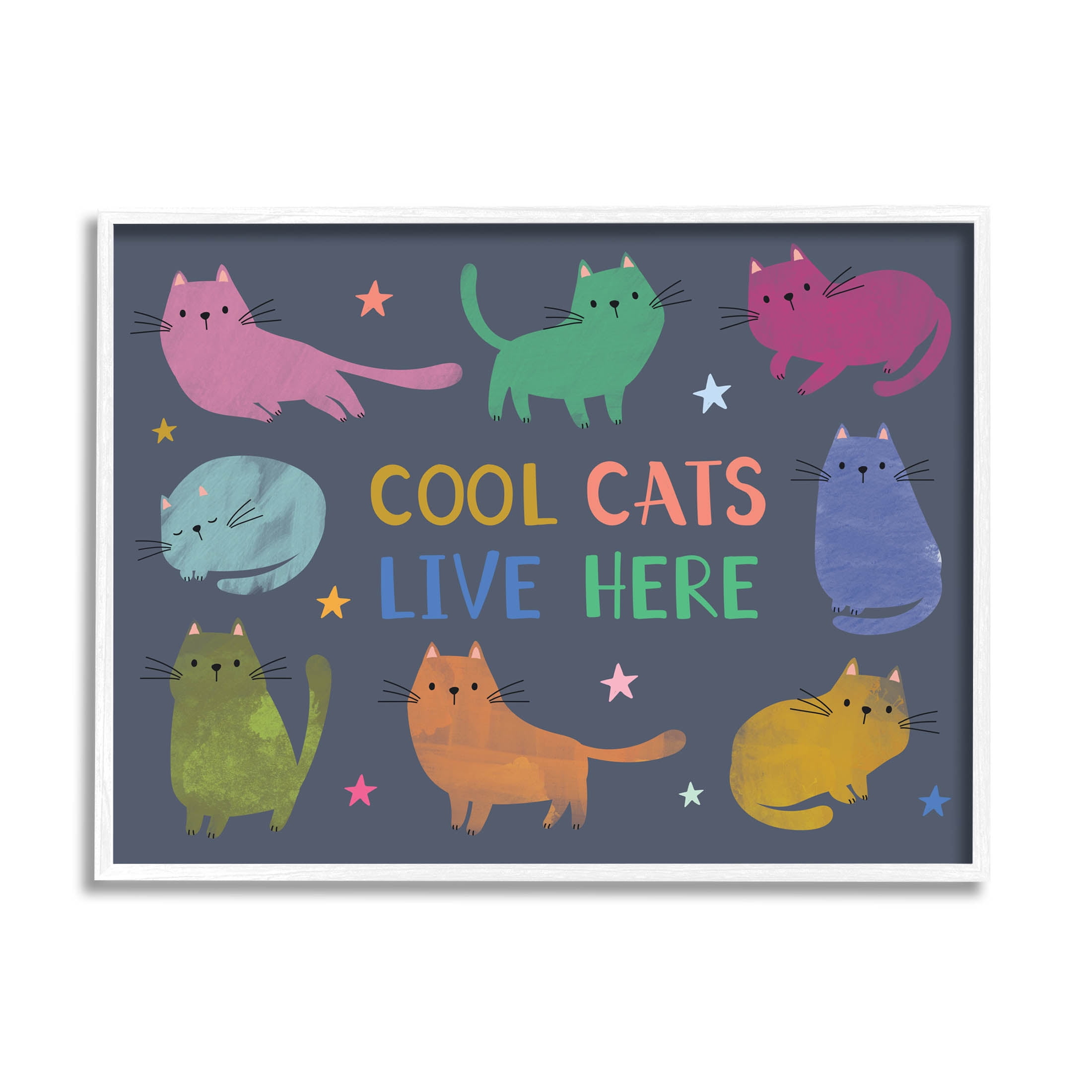 Cool Cats Live Here Phrase Animals & Insects Graphic Art White Framed Art Print Wall Art