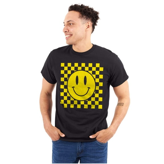 Cool Checkerboard Happy Face Smile Men's Graphic T Shirt Tees Brisco Brands S