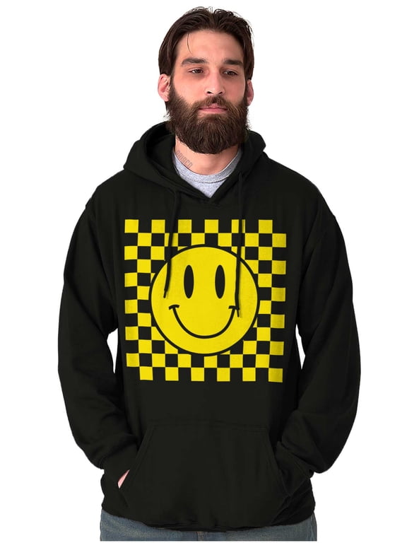 Cool Checkerboard Happy Face Smile Unisex Plus Fleece Graphic Hoodie Brisco Brands 3X