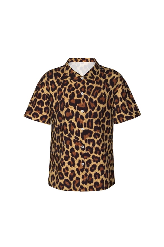 Cool Cheetah Leopard Hawaiian Shirts For Men, Summer Short-Sleeve Relaxed-Fit Button-Down Shirts Medium