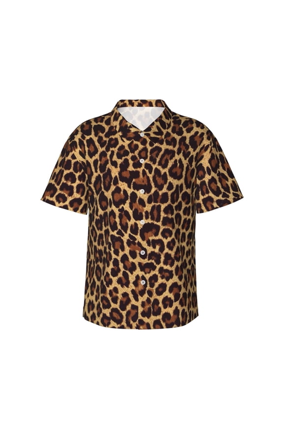 Cool Cheetah Leopard Hawaiian Shirts For Men, Summer Short-Sleeve Relaxed-Fit Button-Down Shirts Small