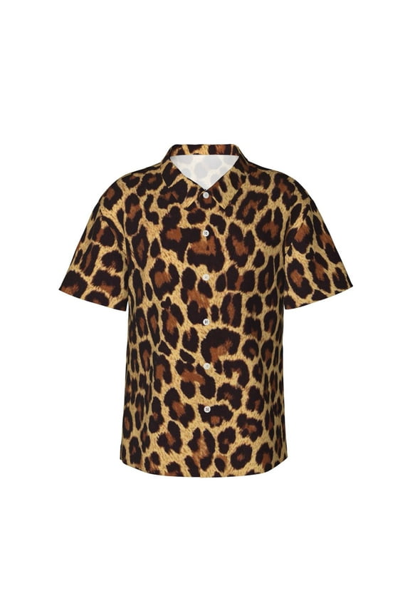 Cool Cheetah Leopard Men'S 3d Print Casual Button Down Shirts, Novelty Hawaiian Short Sleeves 3xl