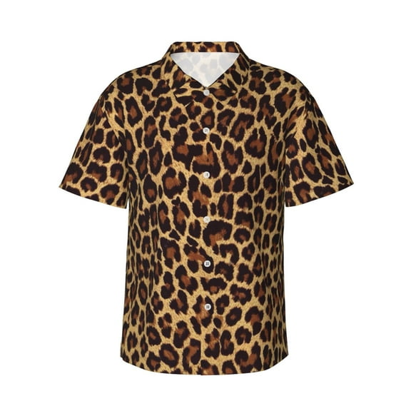 Cool Cheetah Leopard Men'S 3d Print Casual Button Down Shirts, Novelty Hawaiian Short Sleeves 3xl
