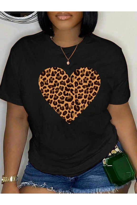 Cool Cheetah Leopard Print Heart T-Shirt Small