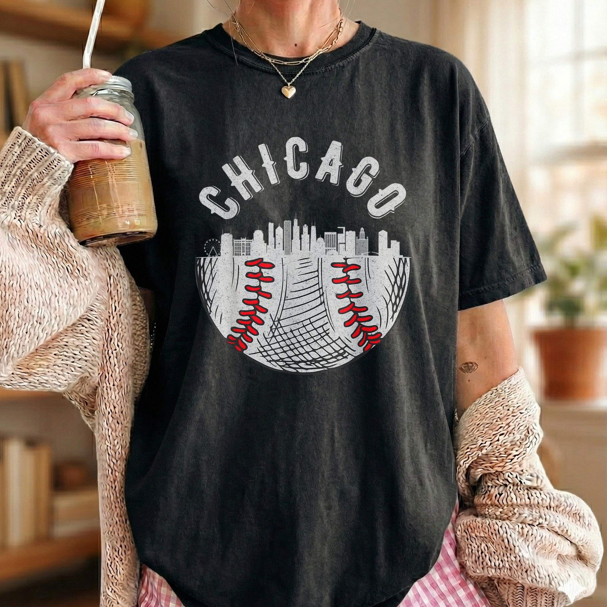 Cool Chicago Skyline Baseball Fan Comfort Colors T Shirt For Casual cool-chicago-skyline-baseball-fan-comfort-colors-t-shirt-for-casual