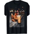 thumbnail image 1 of Cool Chicken Hen Drinking Iced Coffee City Night Graphic T-Shirt, Unisex Cotton Crew Neck Short Sleeve Tee, Funny Farm Animal Casual Novelty Shirt, Gift For Coffee And Chicken Lovers, 1 of 9