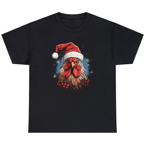 Cool Christmas Rooster Portrait Tee, Funny Thanks Giving Chicken T Shirt S-5XL