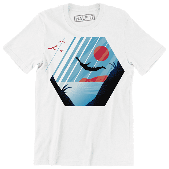 Cool Cliff Diving Geometric Landscape Graphic Design Men's T-Shirt